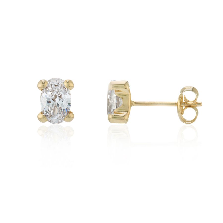 9ct Yellow Gold Oval CZ Claw Set Stud Earrings