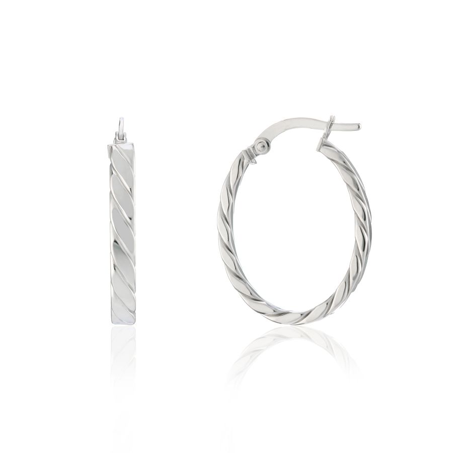 9ct White Gold 25mm Twist Oval Hoop Earrings