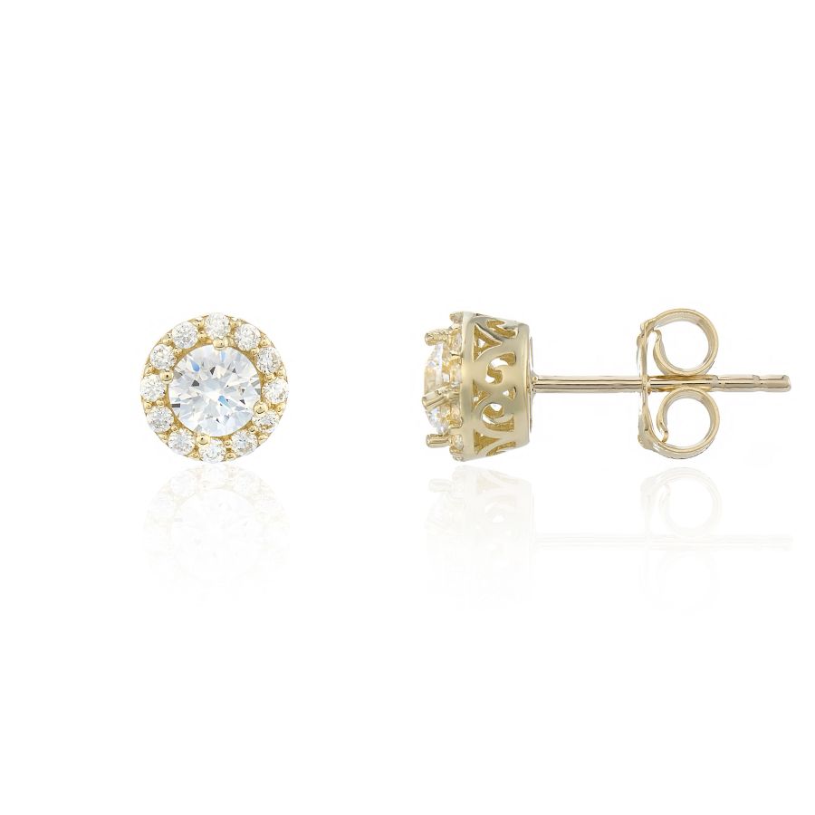9ct Yellow Gold 6mm Round CZ Cluster Stud Earrings