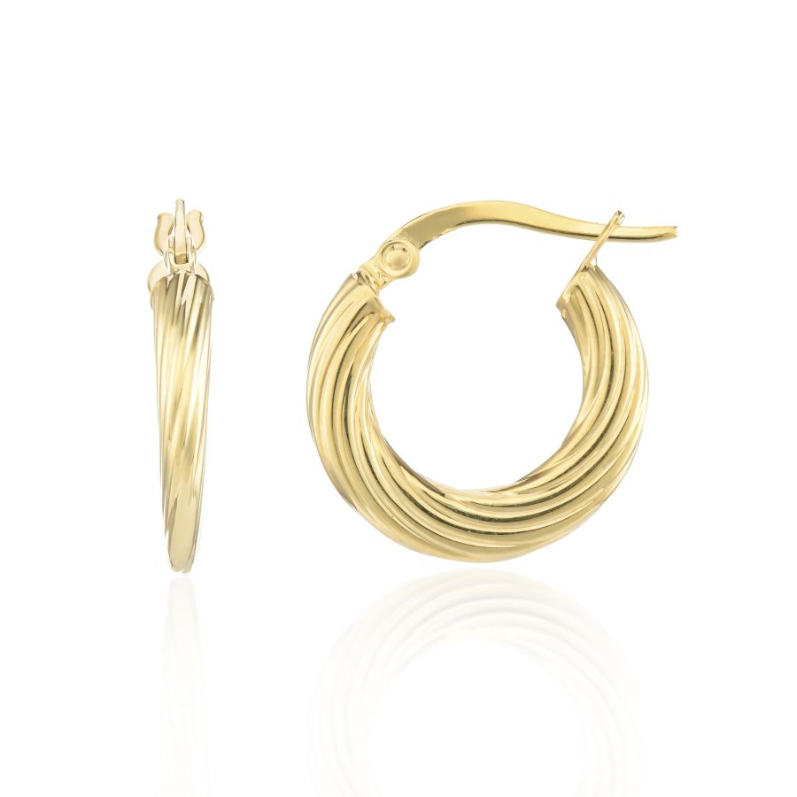 9ct Yellow Gold 17mm Fine Twist Texture Hoop Earrings