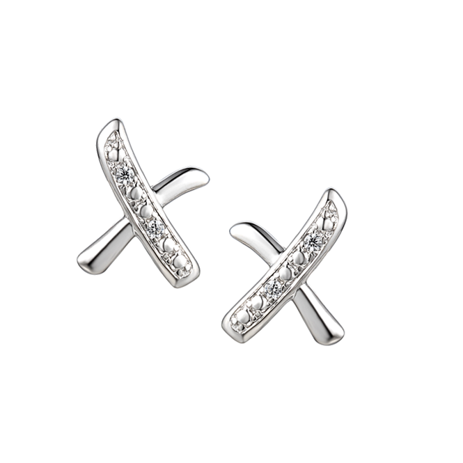 9ct White Gold Diamond Set Kiss Studs, 0.03ct