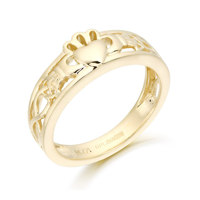 9ct Yellow Gold Claddagh Celtic Knot Ring