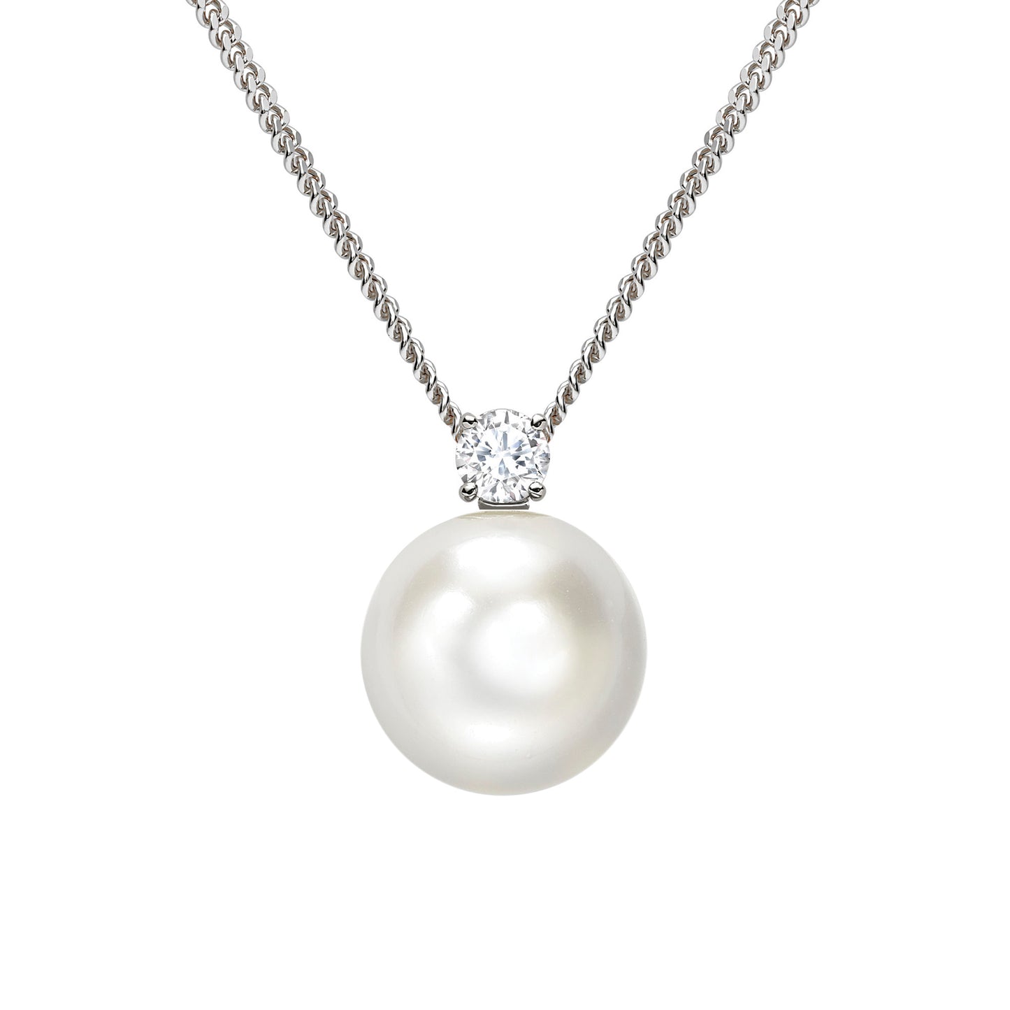 18ct White Gold Akoya Pearl & Diamond Solitaire Pendant Necklace, 0.15ct