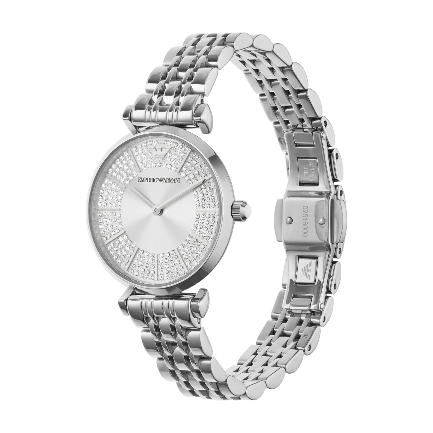 Emporio Armani 32mm Gianni T-Bar Silver CZ Dial Link Watch
