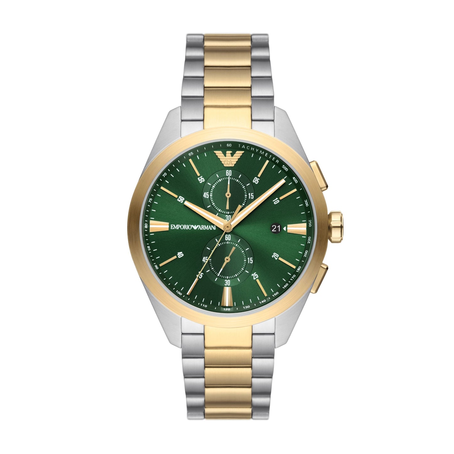 A image of Emporio Armani 43mm Claudio Chronographic Green & Two Tone Steel Watch