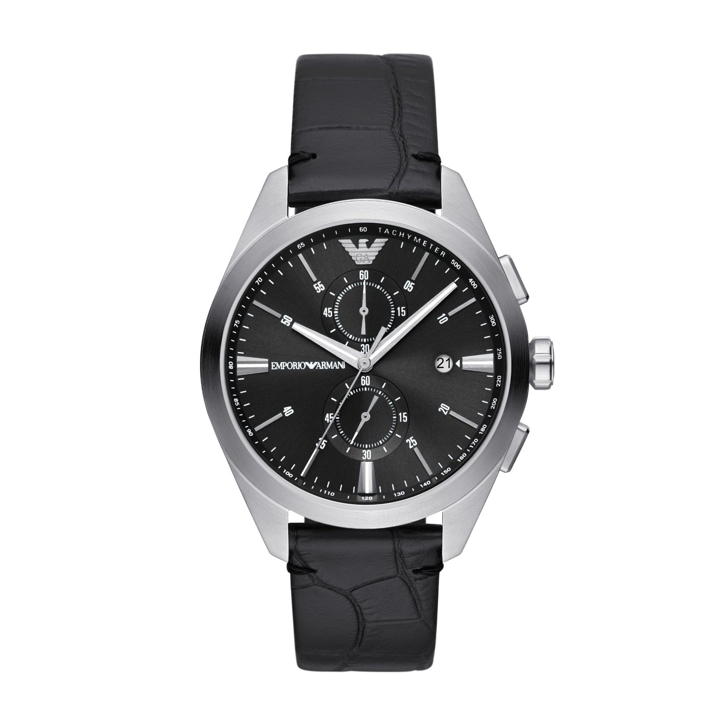 A image of Emporio Armani 43mm Claudio Chronographic Black Leather Watch