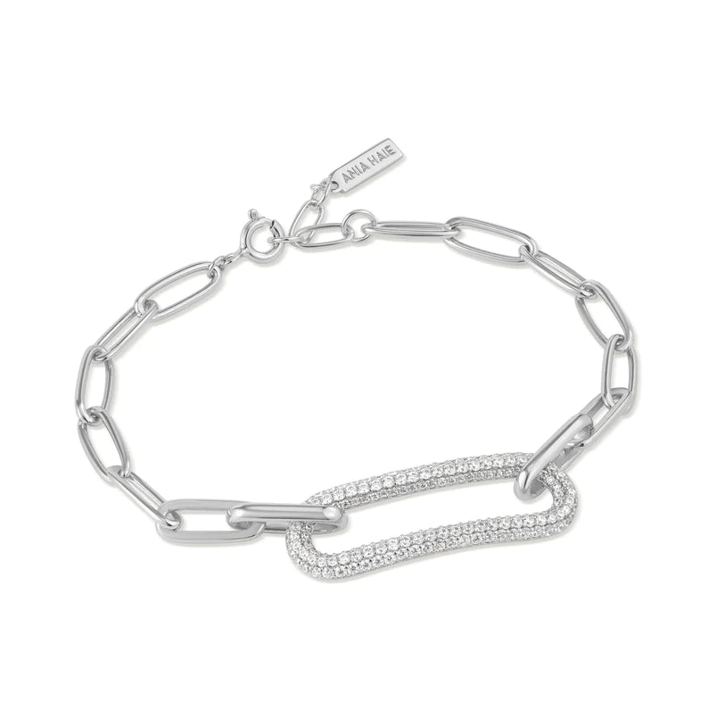 Ania Haie Rhoduim Plate Silver Chunky Chain Pavé CZ Bracelet