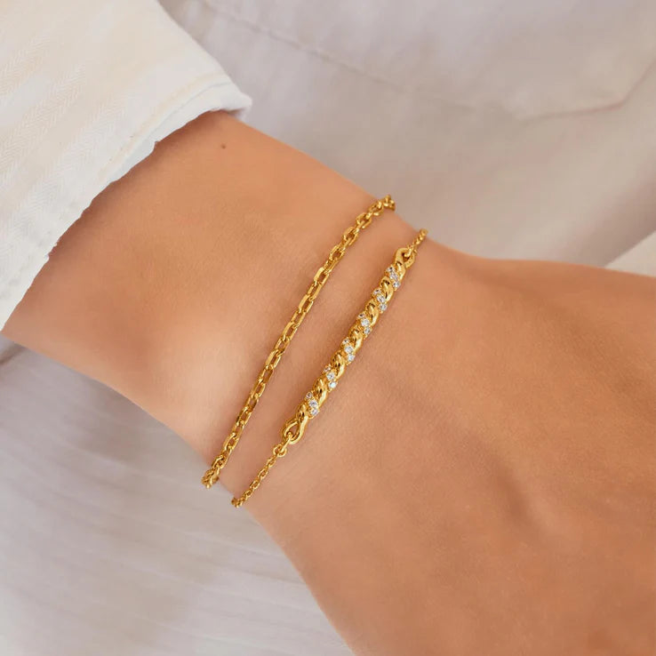 Ania Haie Yellow Gold Plate CZ Twisted Bar Bracelet