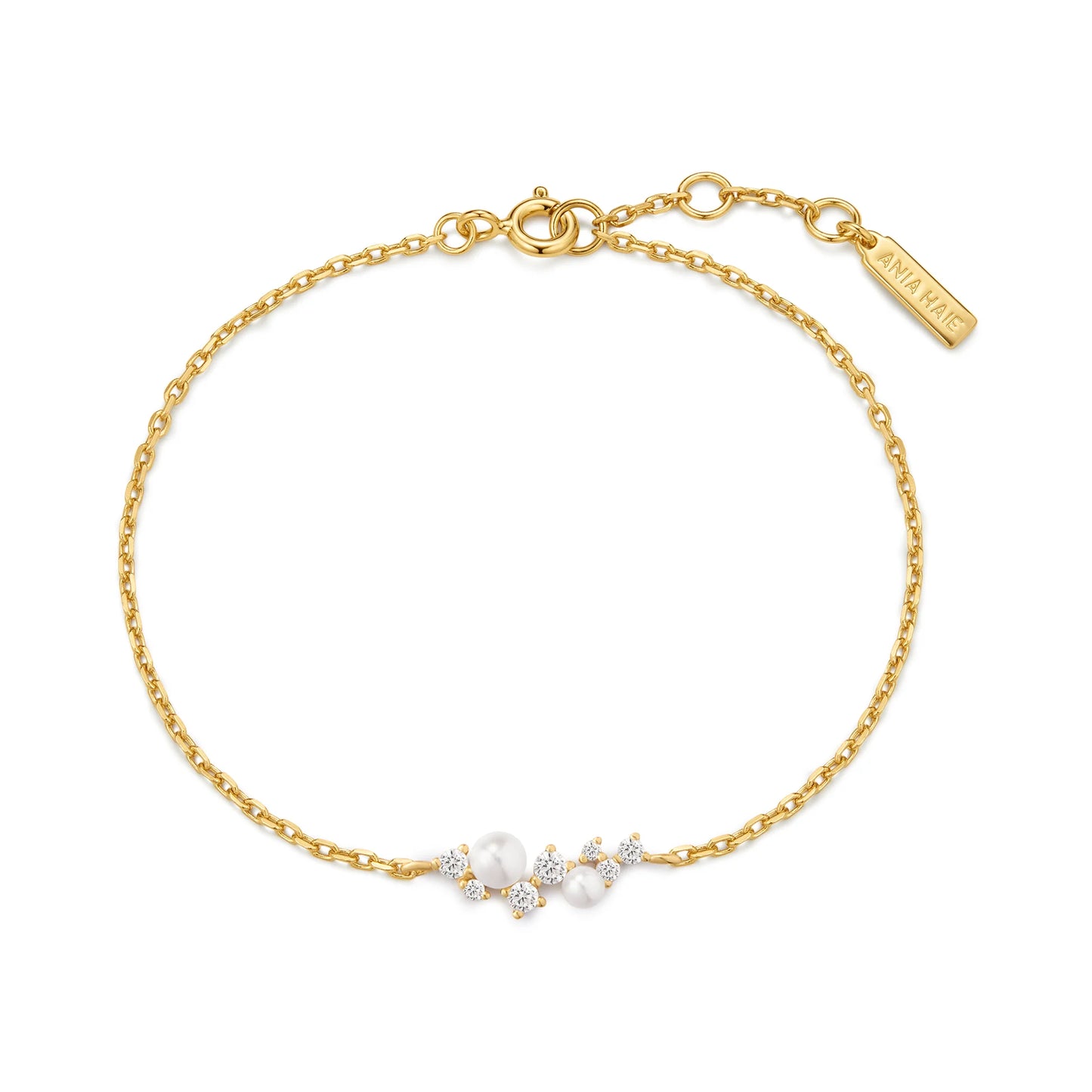 Ania Haie Gold Plated Shell Pearl & CZ Cluster Bracelet
