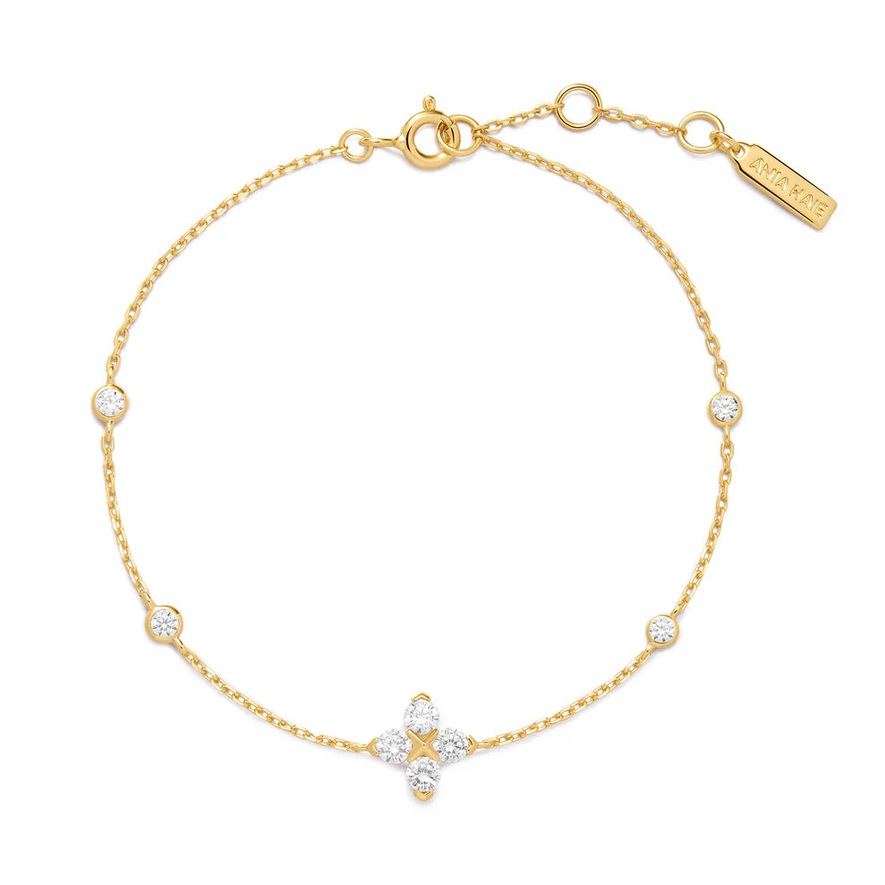 Ania Haie Yellow Gold Plate CZ Sparkling Lucky Clover Bracelet