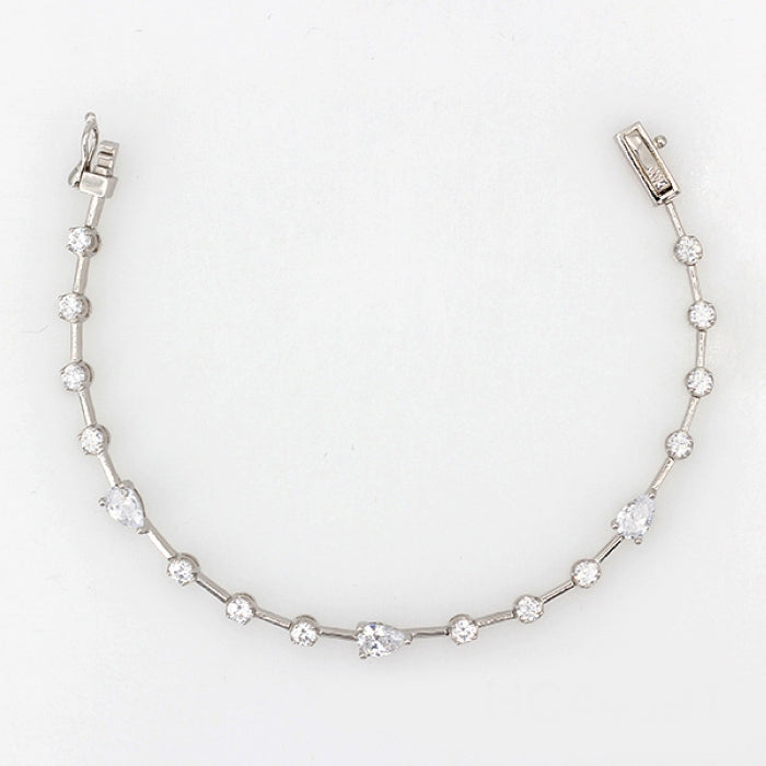 Sterling Silver Dainty Round & Pear CZ Bracelet
