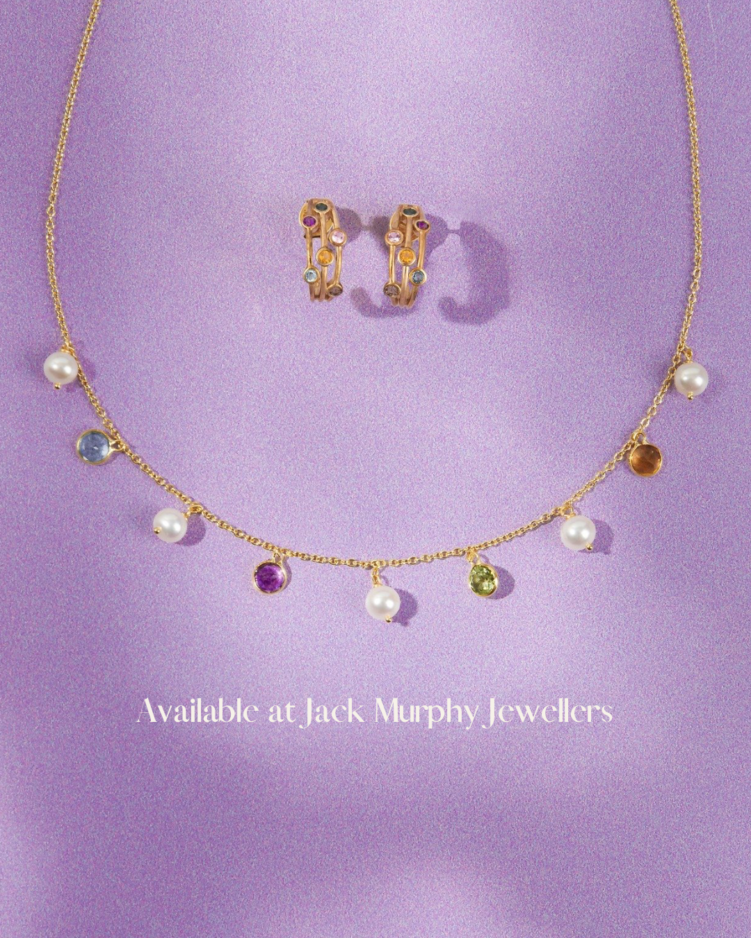 9ct Yellow Gold Clustered Multi-Coloured Gemstone Hoop Stud Earrings