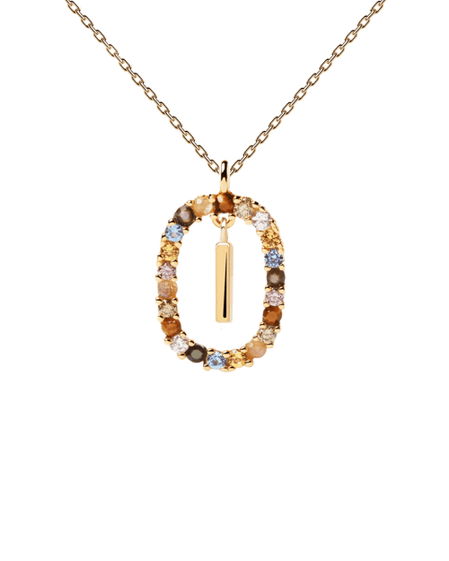 PDPAOLA Yellow Gold Plate Colourful Precious Stones 'I' Initial