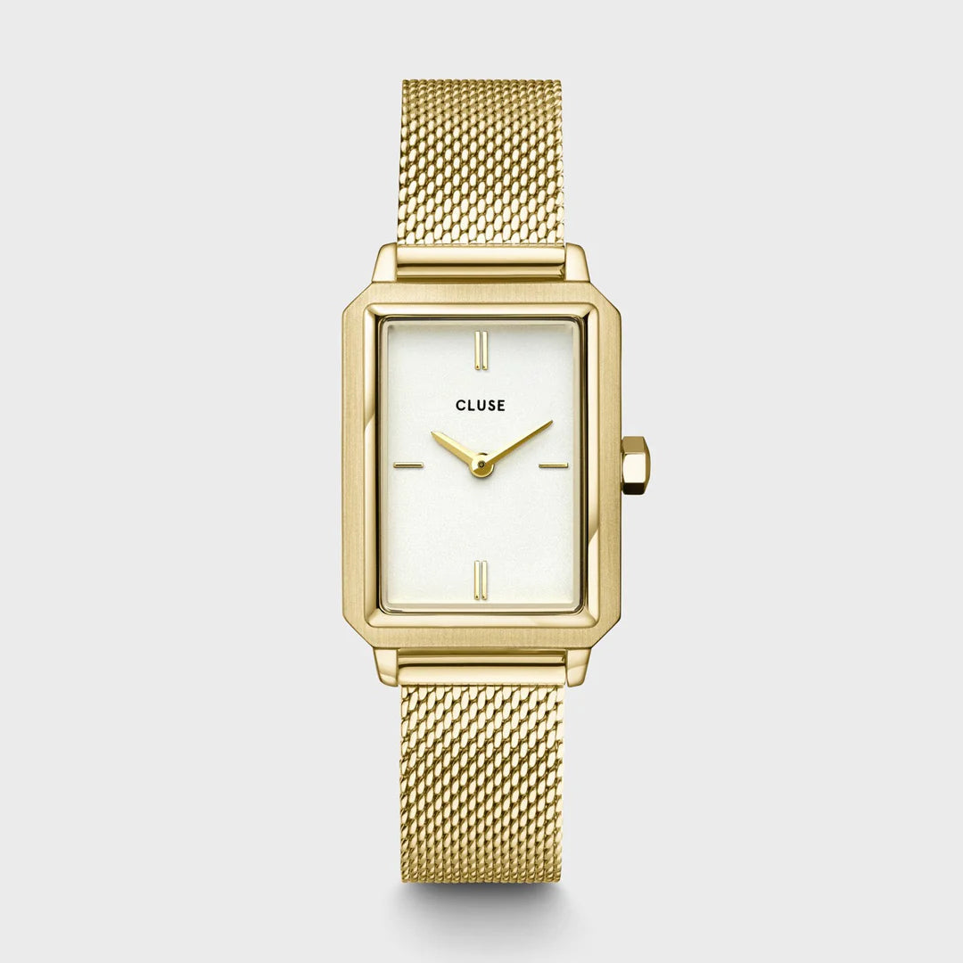 An image of Cluse 30mm Fluette Gold Coloured Mesh Watch From official stockists Jack Murphy Jewellers