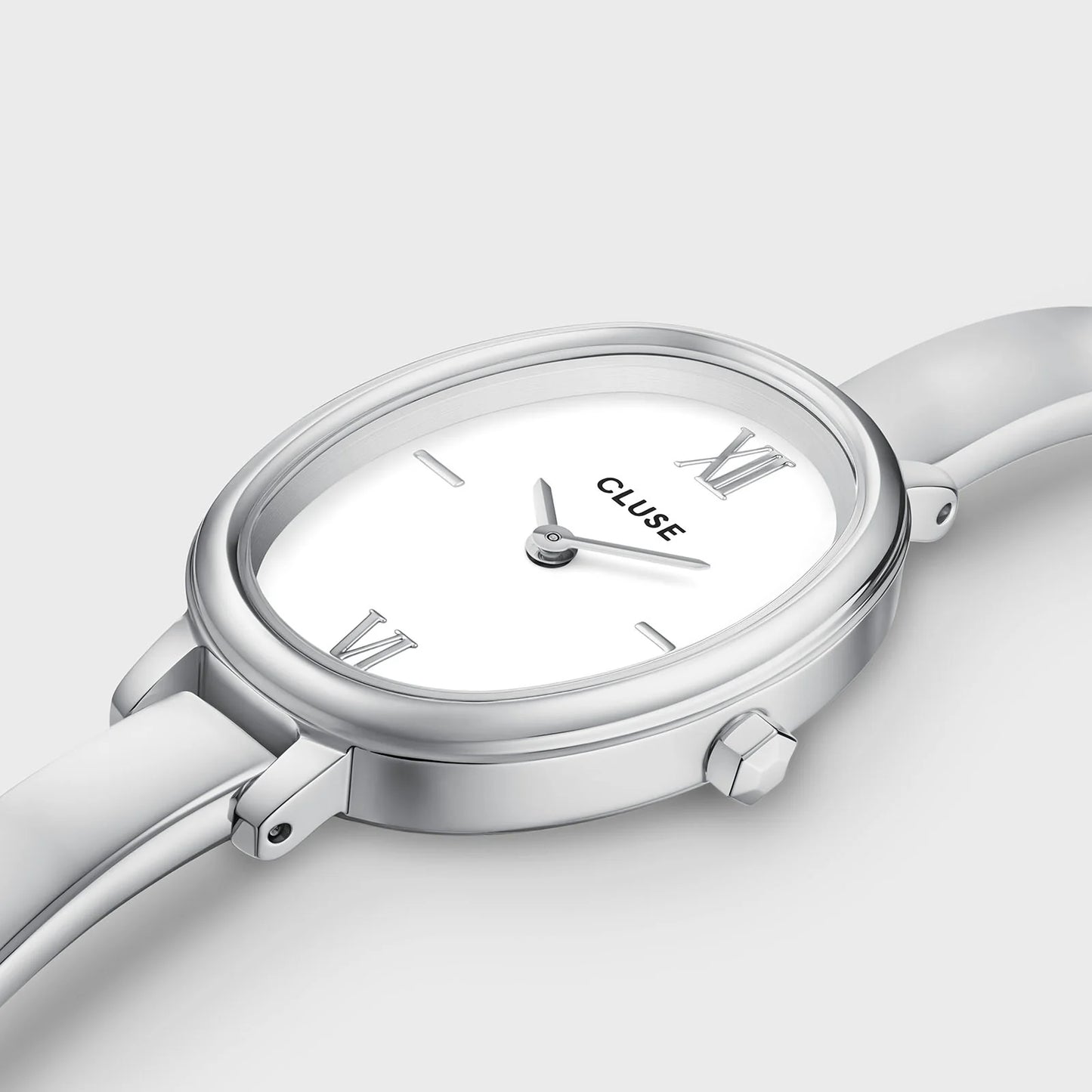 Cluse 22mm L'Ovale White Dial Silver Bracelet Watch