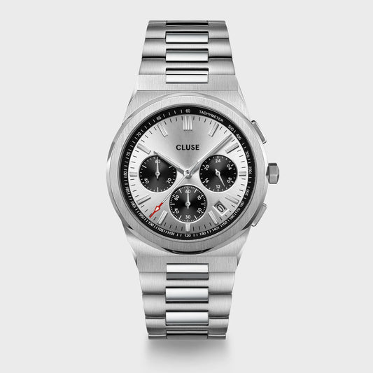 Cluse 40mm Vigoureux Silver Chronograph Dial Stainless Steel Link Watch