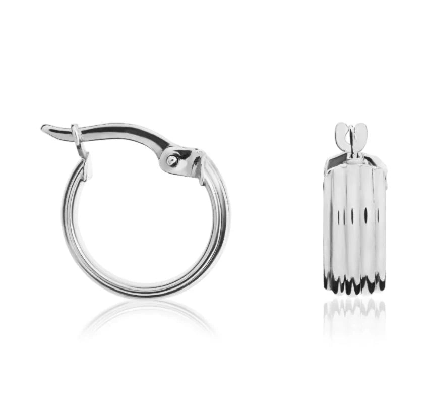 9ct White Gold Ribbed Hoop Earrings