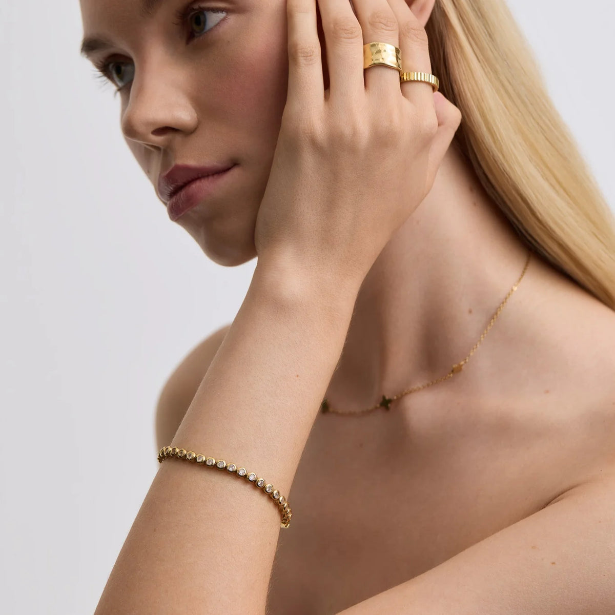 D.LOUISE Yellow Gold Plate Classic Bezel Tennis Bracelet