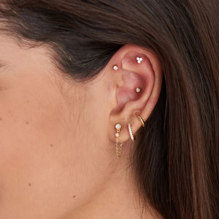 Ania Haie Yellow Gold Plate Trio Sparkle Barbell CZ Single Cartilage Stud