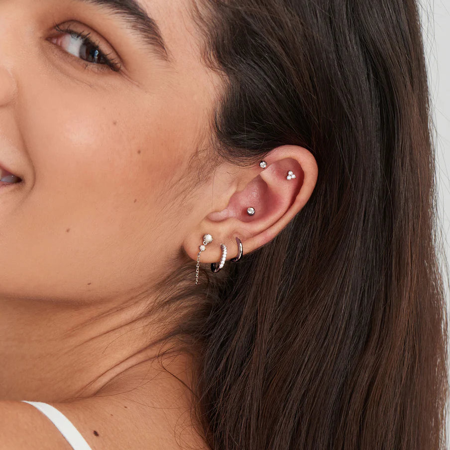 Ania Haie Rhodium Plated Silver Smooth Mini Huggie Hoop Earrings
