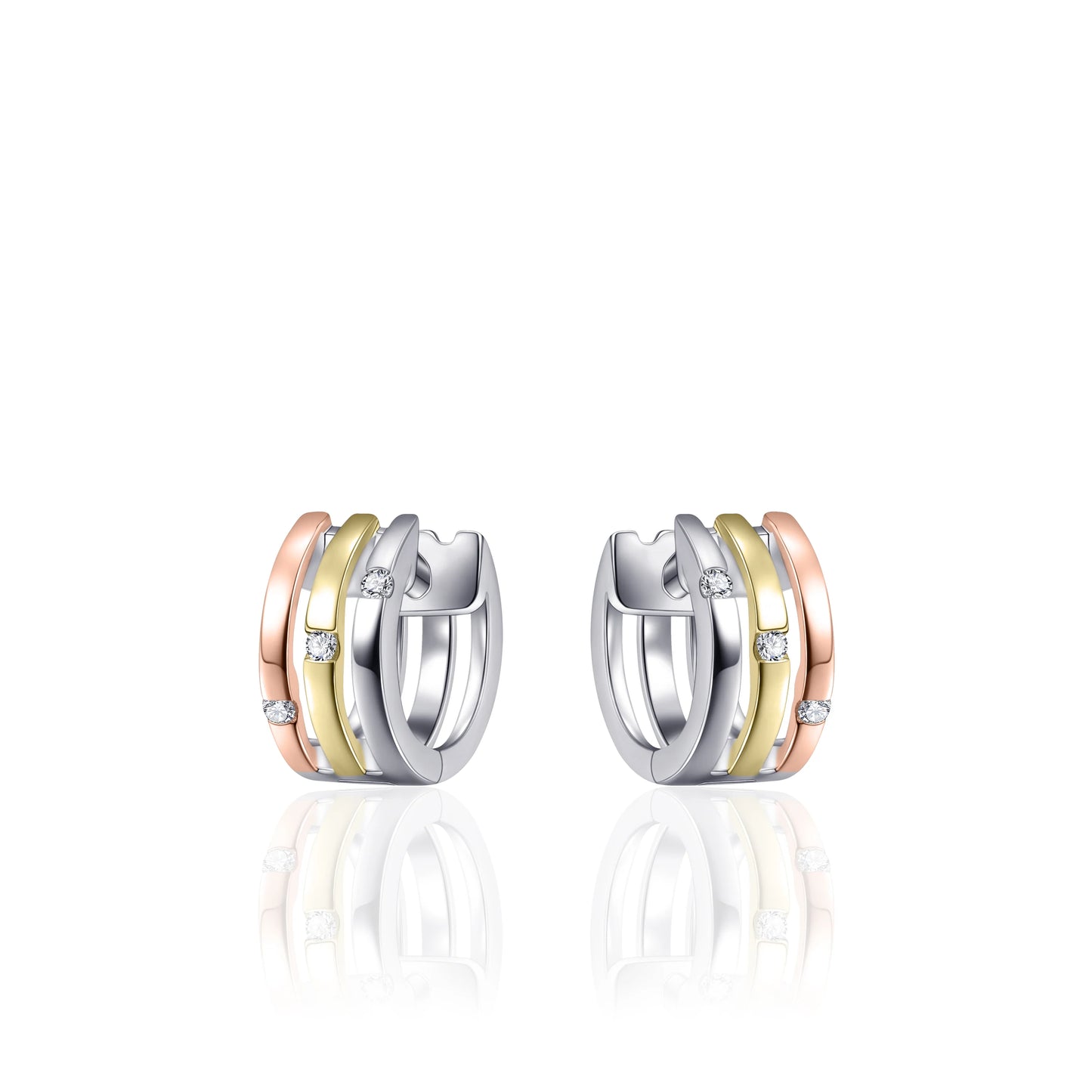 Sterling Silver Three-Tone Plated Hoop Earrings