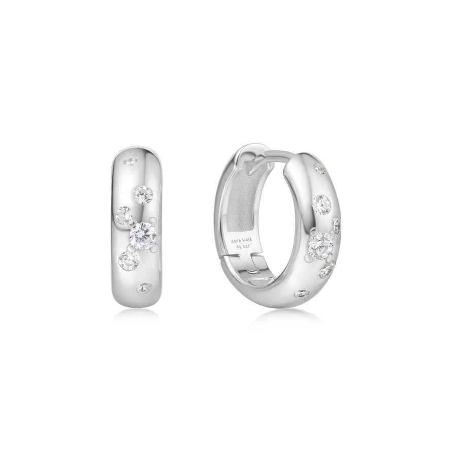 Ania Haie Silver Small Sparkling CZ Huggie Hoop Earrings