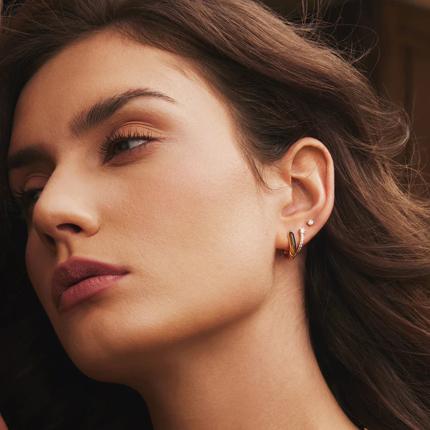 Ania Haie Gold Plated CZ Pavé Huggie Hoop Earrings