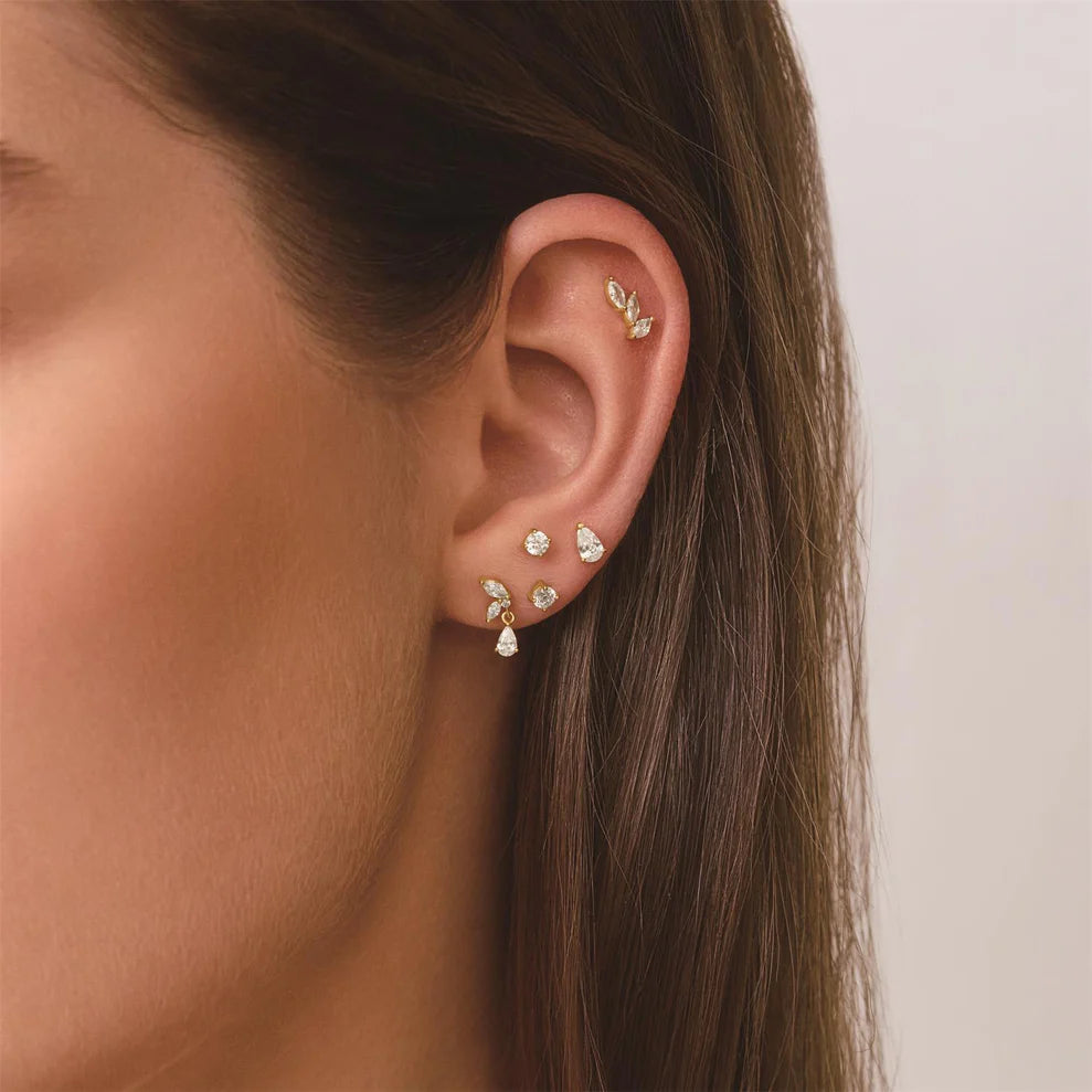 Ania Haie Yellow Gold Plate Triple Marquise CZ Single Barbell Earring