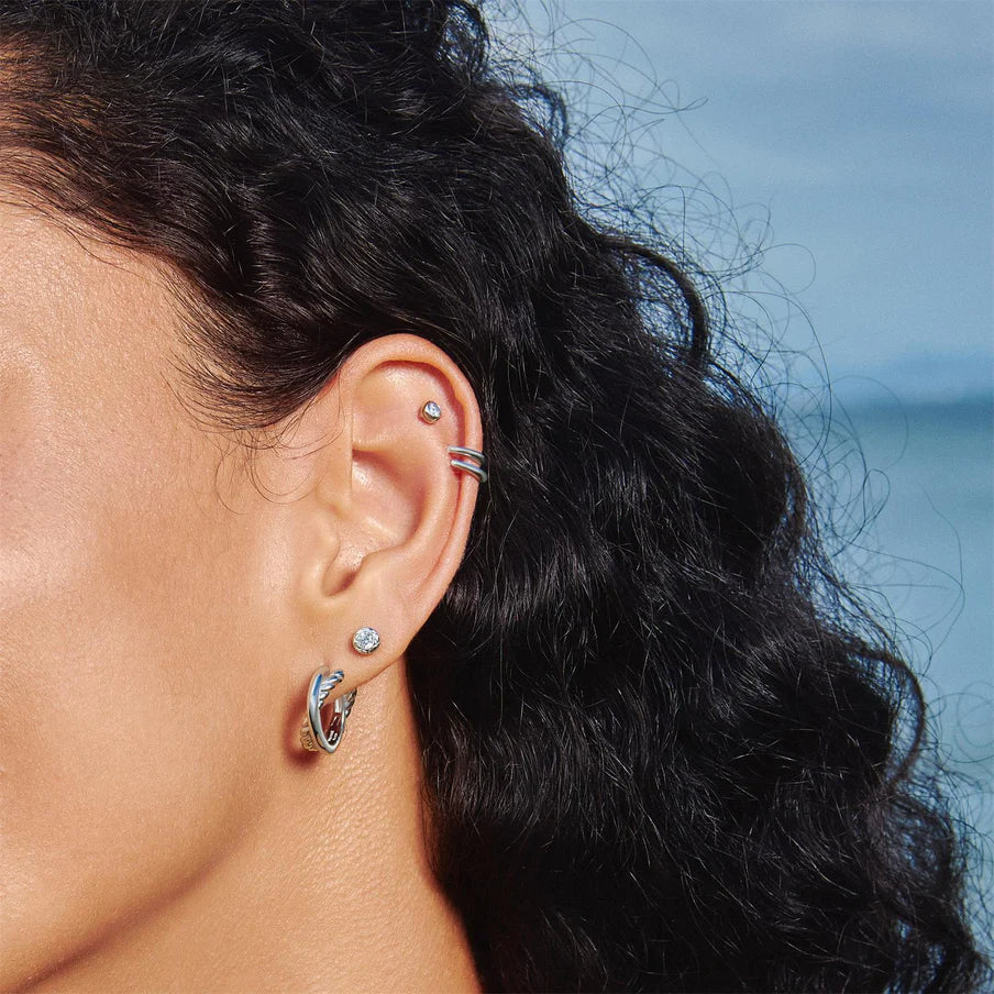 Ania Haie Silver Textured Bezel Set Stud Earrings