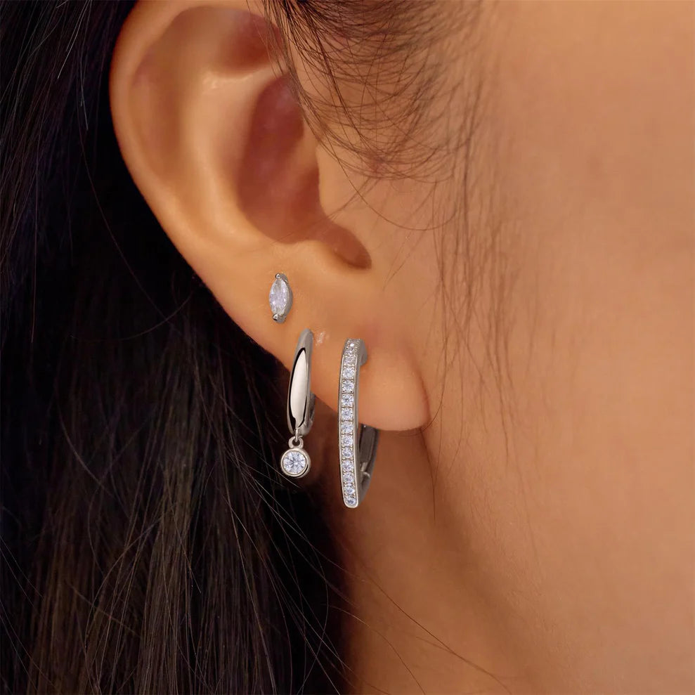 Ania Haie Silver CZ Pavé Heart Huggie Hoop Earrings