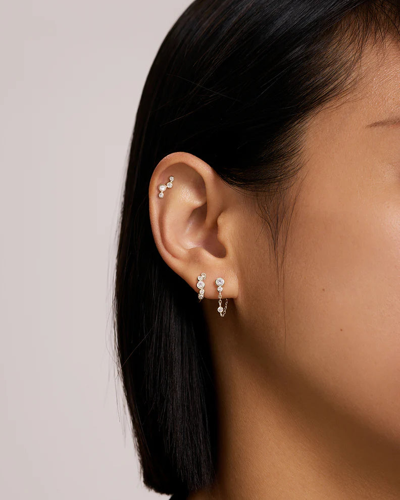 Ania Haie Silver Zig-Zag CZ & Shell Pearl Stud Earrings