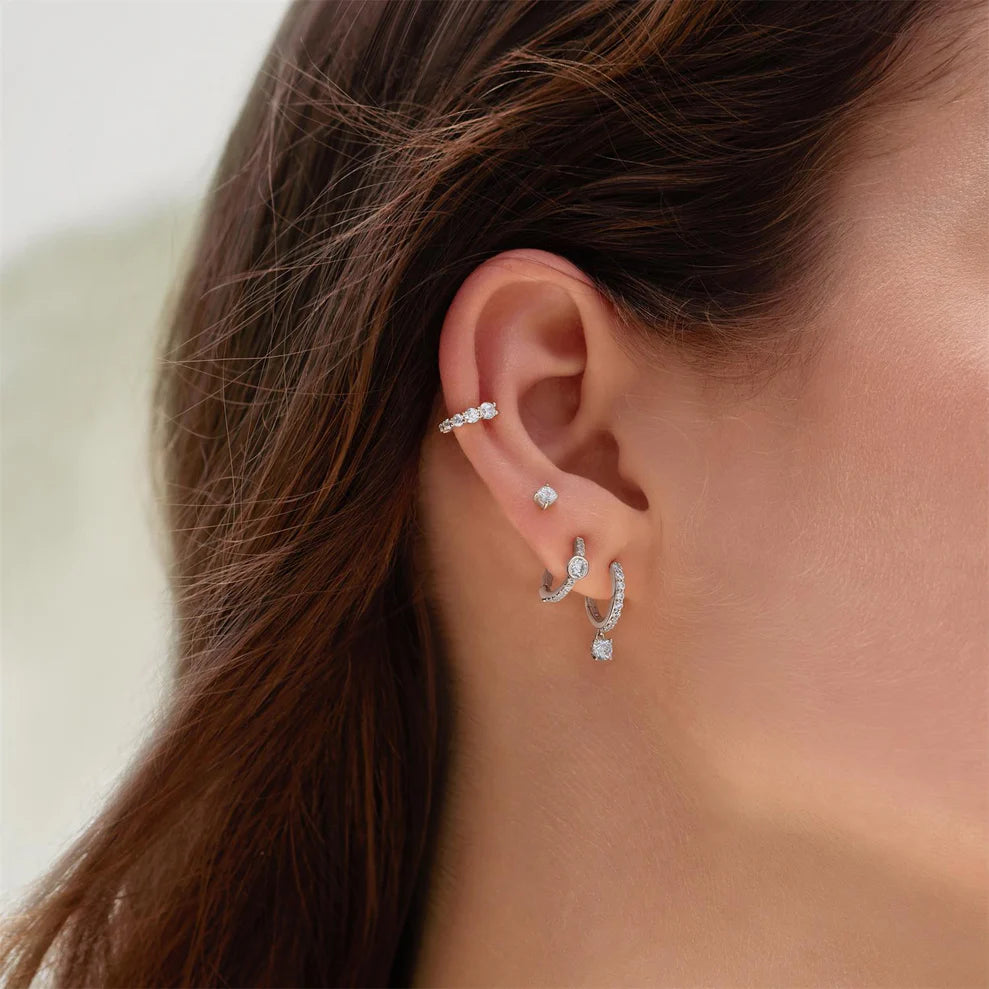 Ania Haie Sterling Silver Pavé Row & Bezel Set CZ Huggie Hoop Earrings