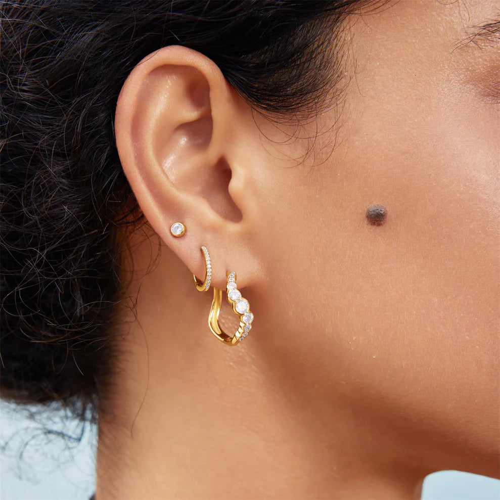 Ania Haie Gold Plate Sparkling CZ Tide Huggie Hoop Earrings
