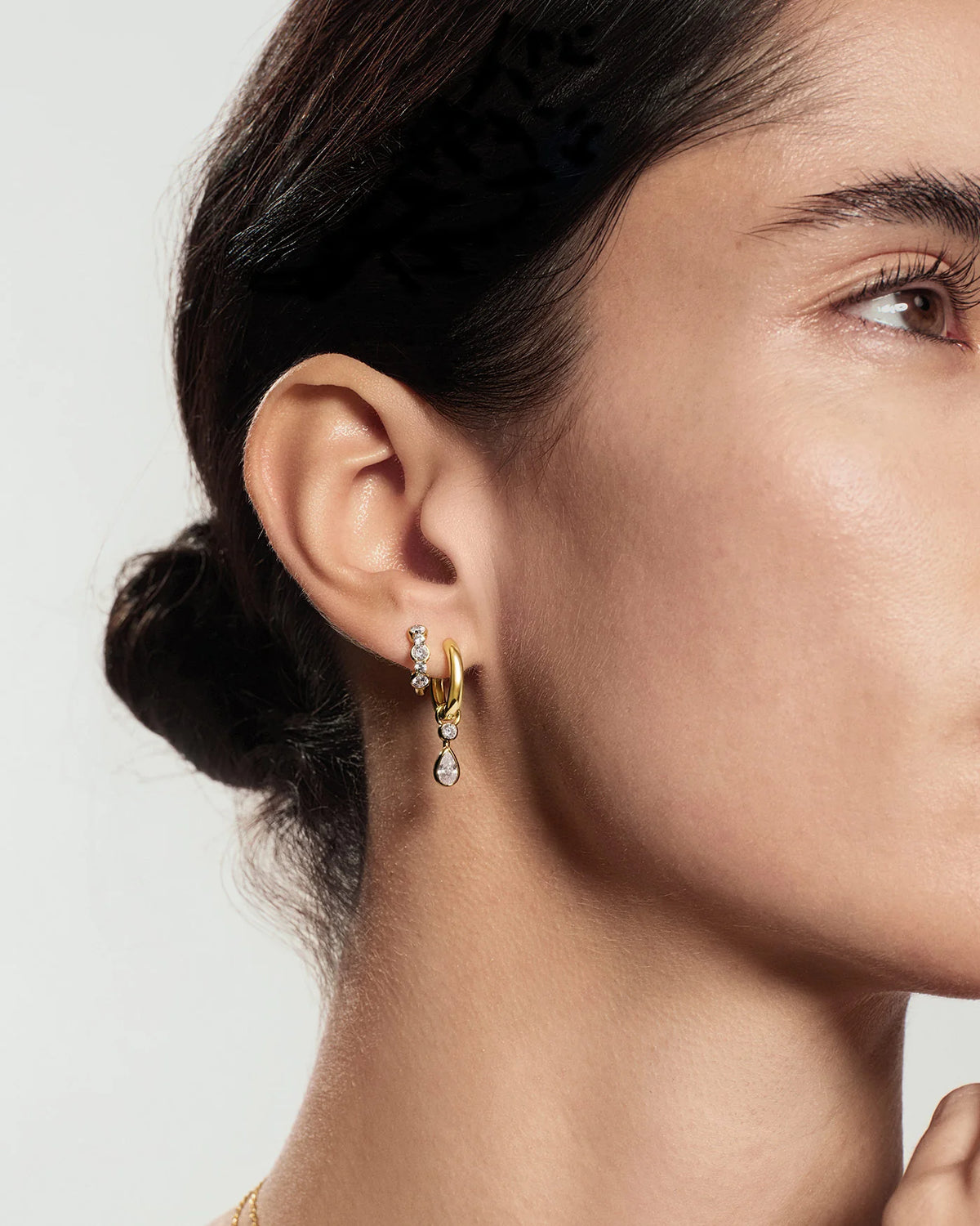 Ania Haie Yellow Gold Plated CZ Alternating Half-Bezel Huggie Hoop Earrings