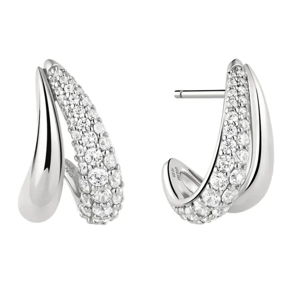 Ania Haie Sterling Silver CZ Duet Stud Hoop Earrings