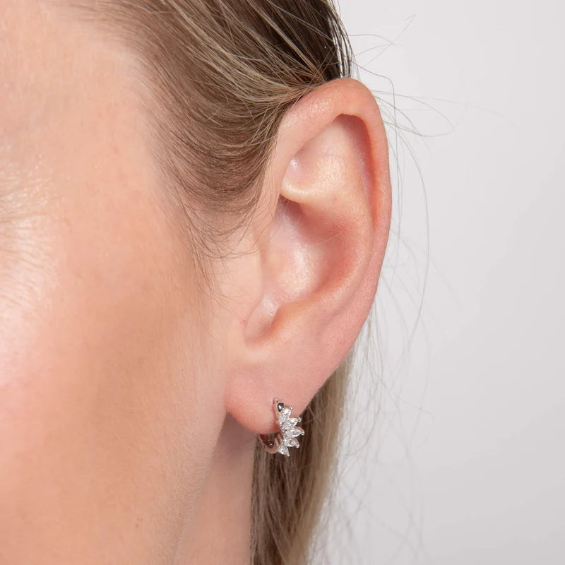 Sterling Silver CZ Marquise Cluster Hoop Earrings