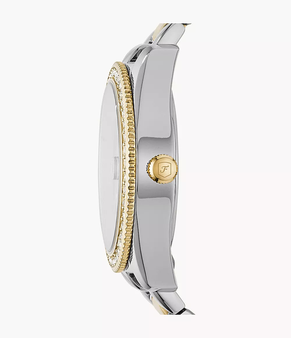 Fossil Ladies 32mm Scarlette Mini Three-Hand Date Two-Tone Stainless Steel Watch
