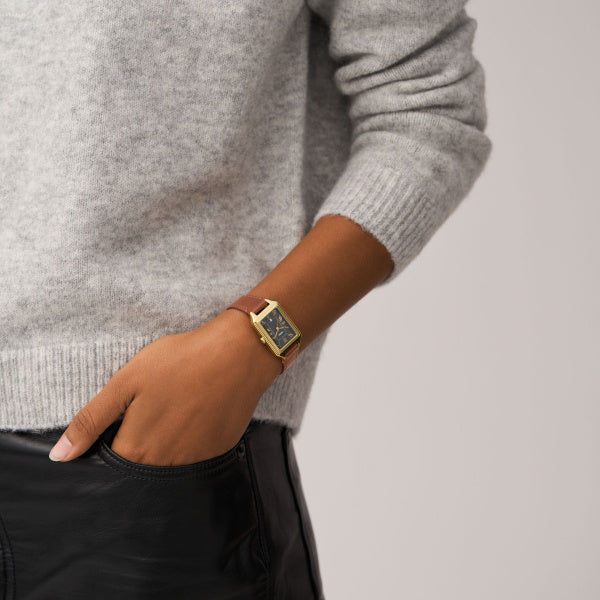 Fossil Ladies 23mm Raquel Three-Hand Date Brown Leather Strap Watch