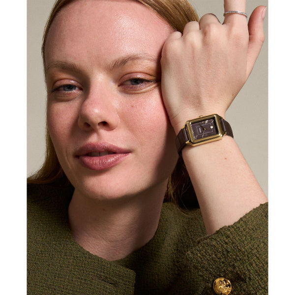 Fossil Ladies 23mm Raquel Three-Hand Date Brown Croco Leather Strap Watch