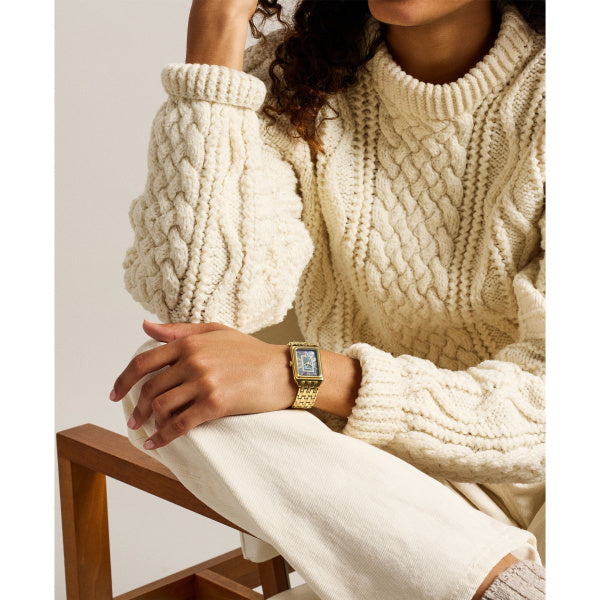 Fossil Ladies 26mm Raquel Three-Hand Date Gold Tone Black Mother of Pearl Dial Stainless Steel Watch