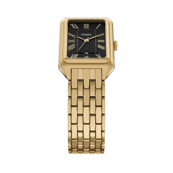 Fossil Ladies 23mm Raquel Three-Hand Date Gold Tone Black Dial Stainless Steel Watch