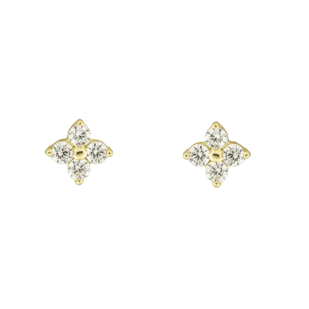 9ct Yellow Gold 4 Stone CZ Flower Stud Earrings