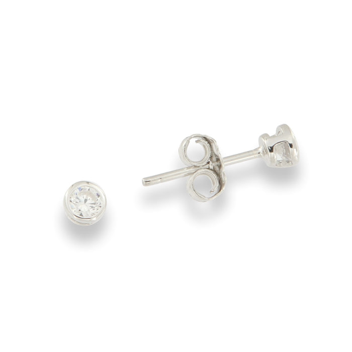 Sterling Silver 4mm Round Solitaire Rub-over CZ Stud Earrings