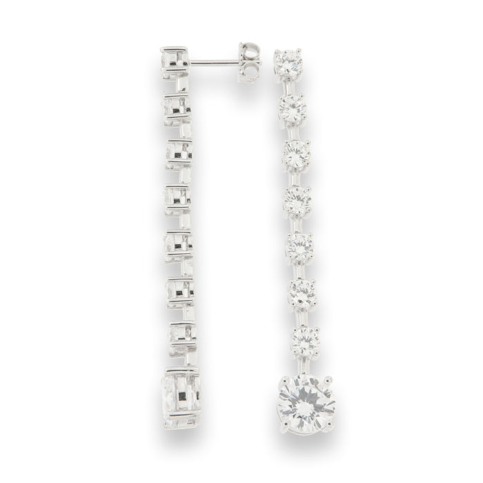 Sterling Silver Brilliant Round CZ Line Drop Earrings