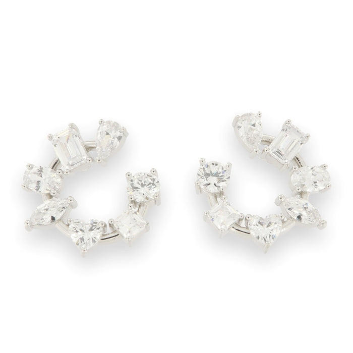 Sterling Silver 20mm Open Round Clustered CZ Stud Earrings