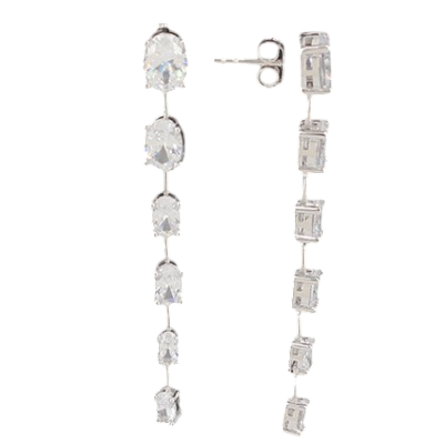 Sterling Silver 6 Stone Graduated Oval CZ Drop Earrings