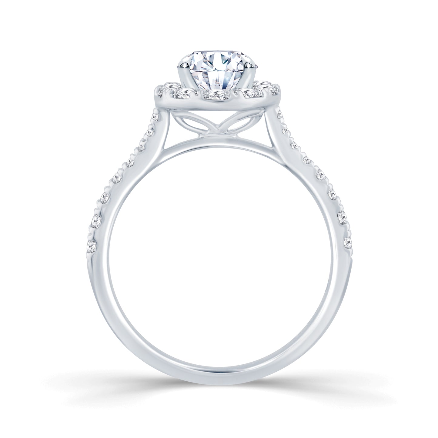 Platinum Brilliant Round & Halo, Shoulder Set Diamond Ring 0.75ct