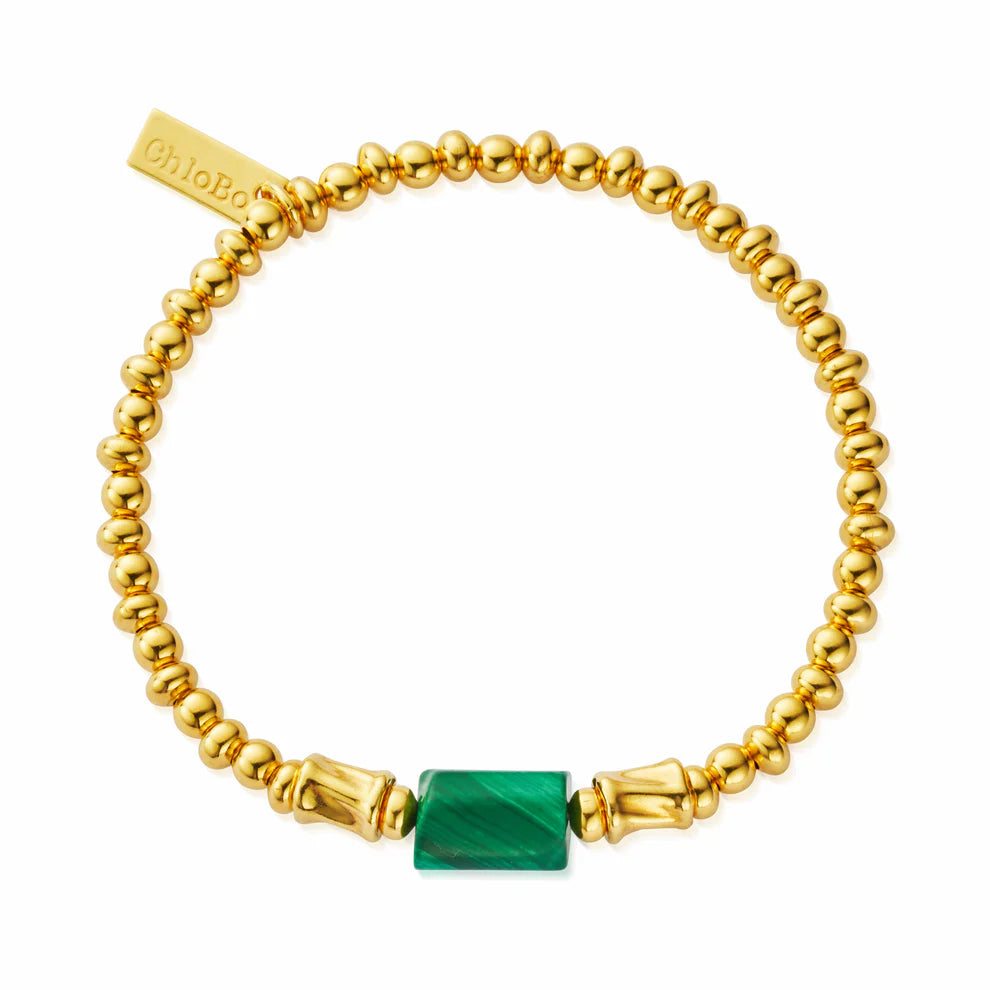 ChloBo Yellow Gold Plated Protection Spirit Malachite Stone Bracelet