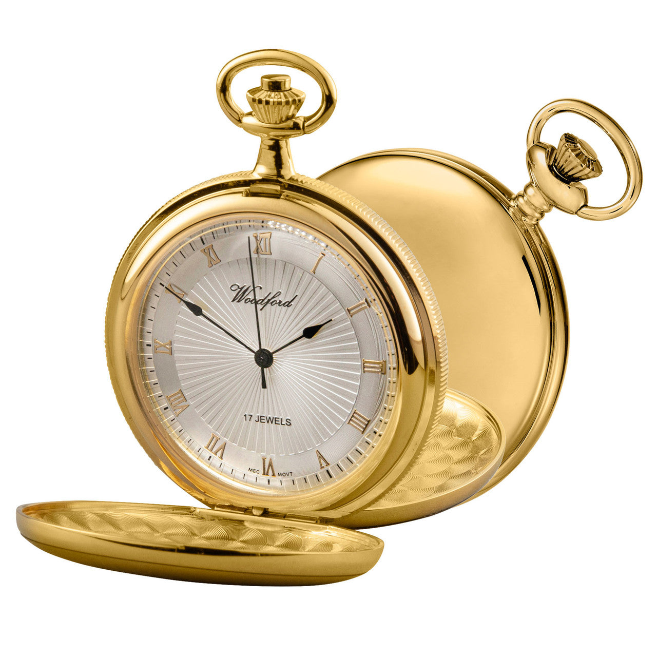 Woodford Gold Plated Full Hunter Sunburst Dial Mechanical Pocket Watch