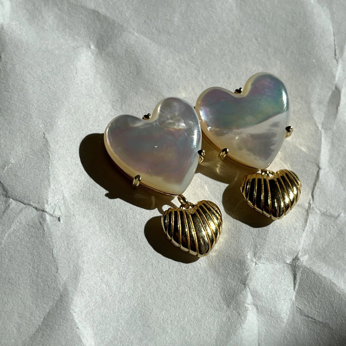 Sterling Silver Yellow Gold Plated Pearl Heart Drop Stud Earrings